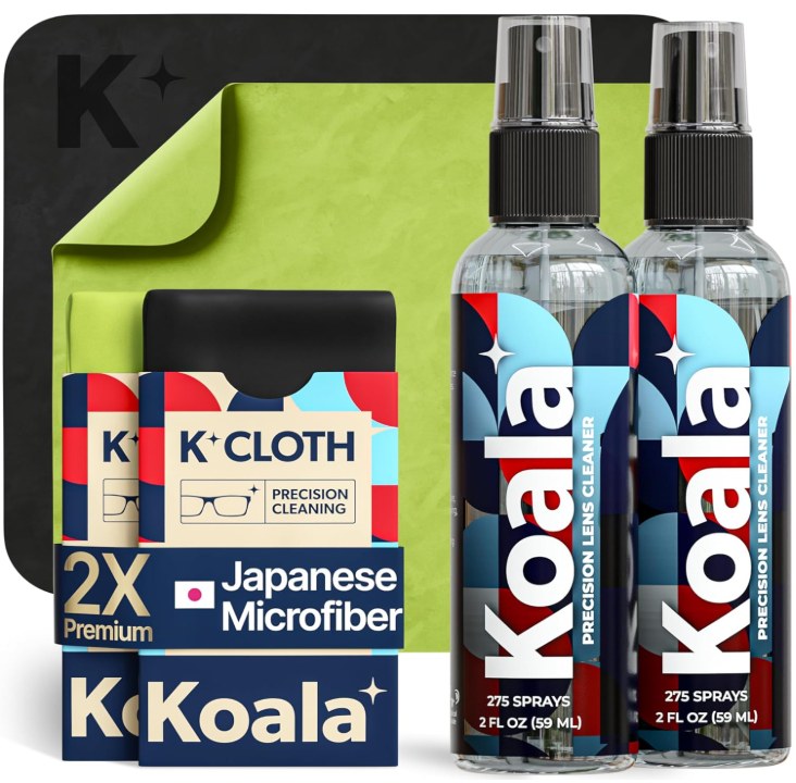 Koala lens cleaner spray and microfiber cloths